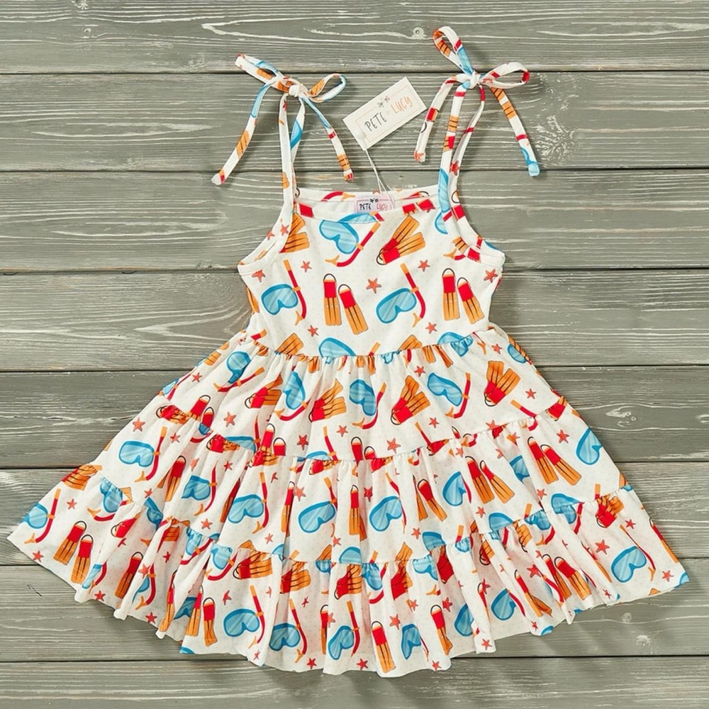 Girls snorkel time vibrant summer dress in orange and blue ultra comfortable